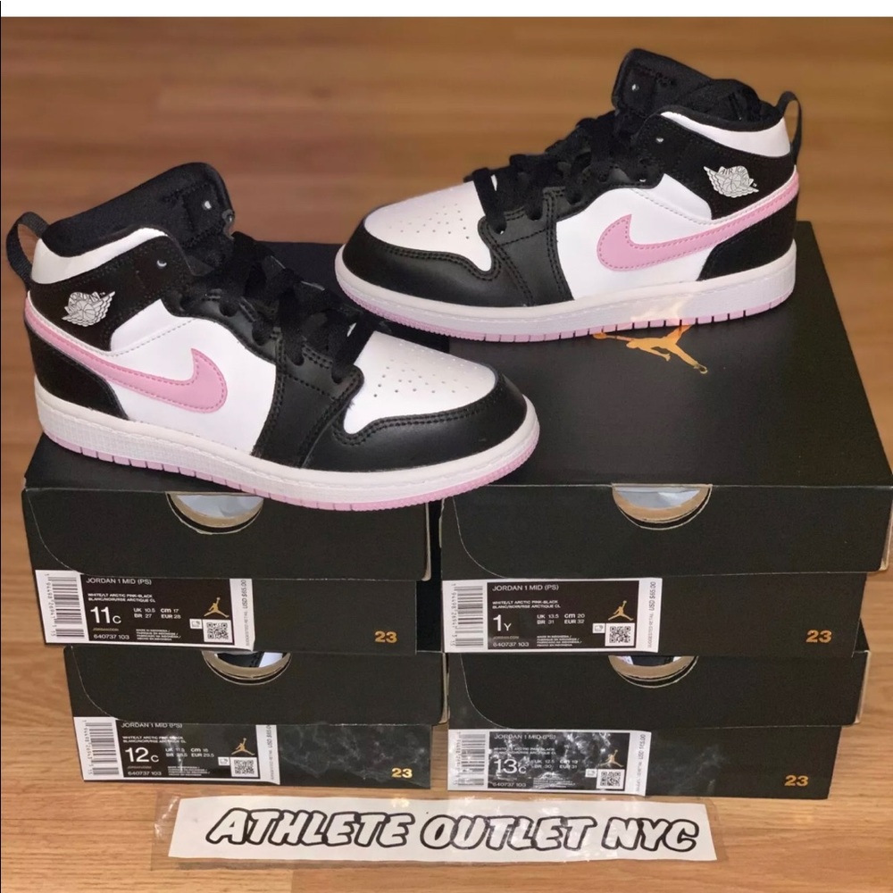New Nike Air Jordan 1 Mid Black Pink Kids PS 11-1